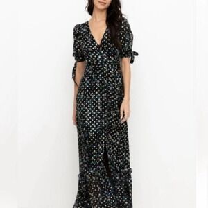 Yumi Kim Palmetto Black Dove Maxi Dress | Floral Metallic Silk-Blend | Size 0